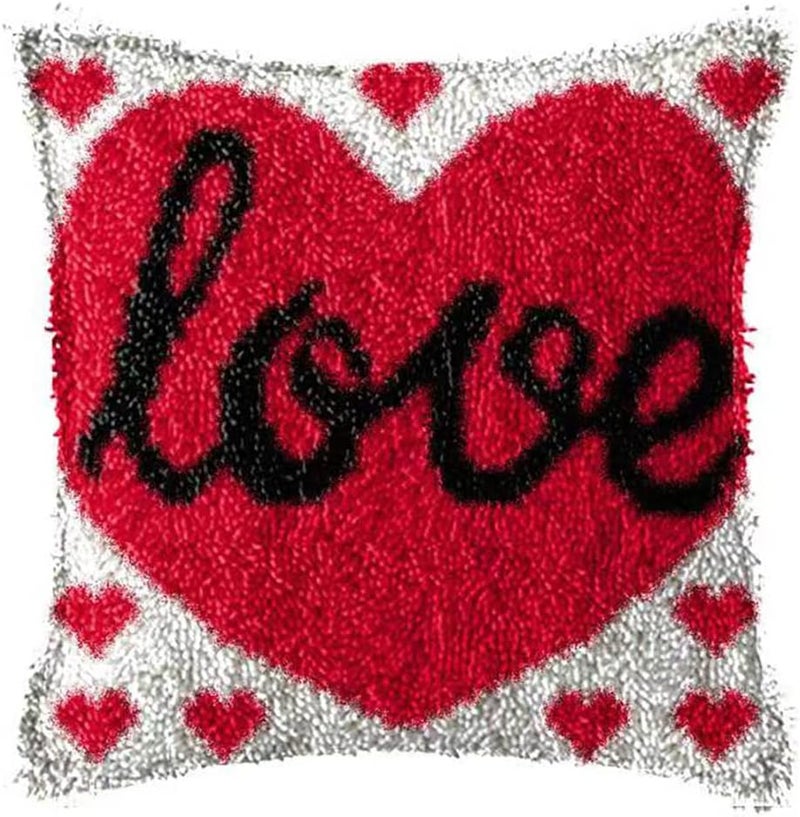 GemJelry Latch Hook Kits for Adults Kids DIY Love Pillow Cover Beginner Cross Stitch Kits with Preprinted Canvas Crochet Yarn Kits Creative Hand Craft Home Decoration 17'' X 17'' - Image 1